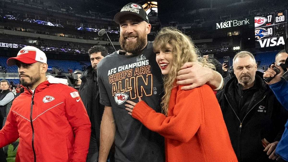 AI illustration of Taylor Swift and Travis Kelce at Super Bowl LVIII