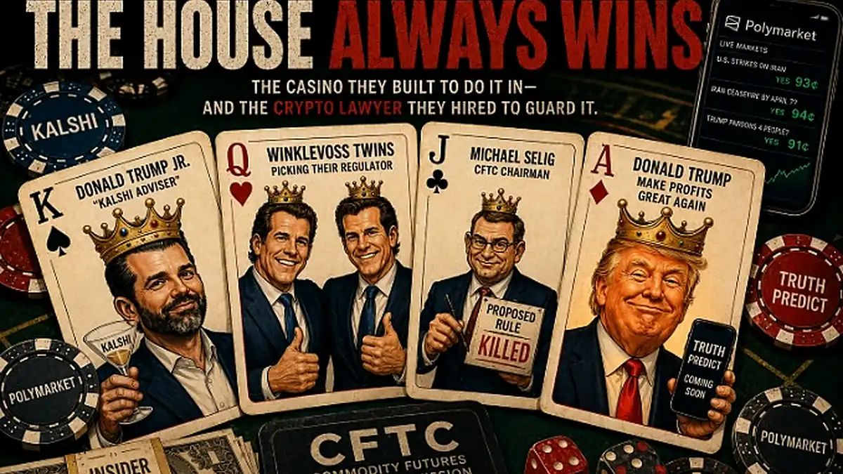 Cards depicting Donald Trump, Donald Trump Jr., the Winklevoss Twins, and CFTC Chairman Michael Selig.