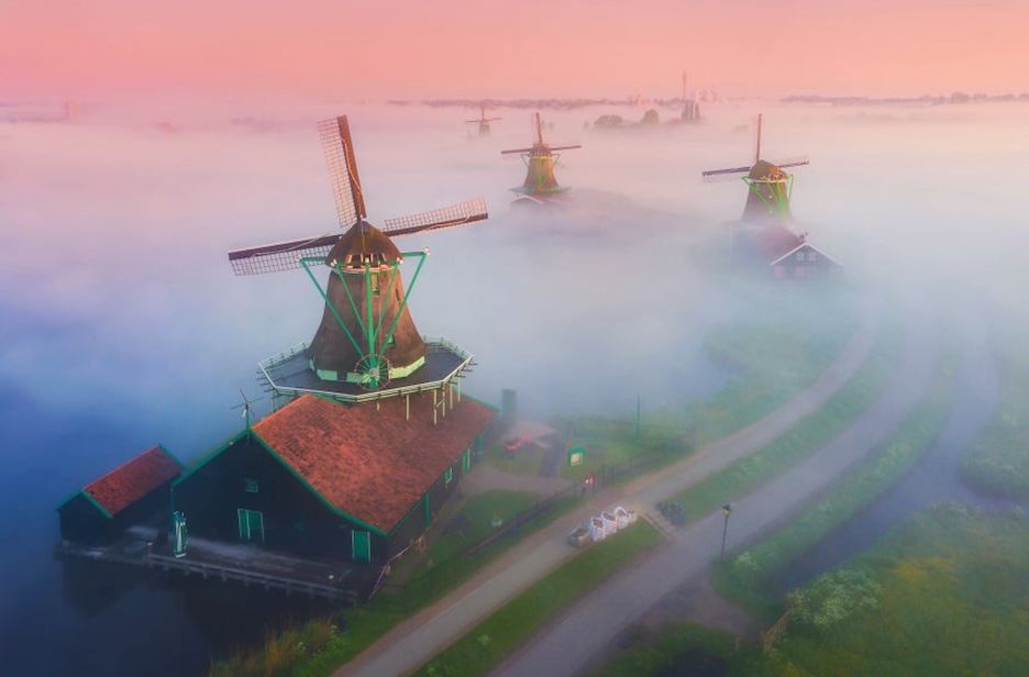 Traditional Scandinavian windmill in the Danish countryside
