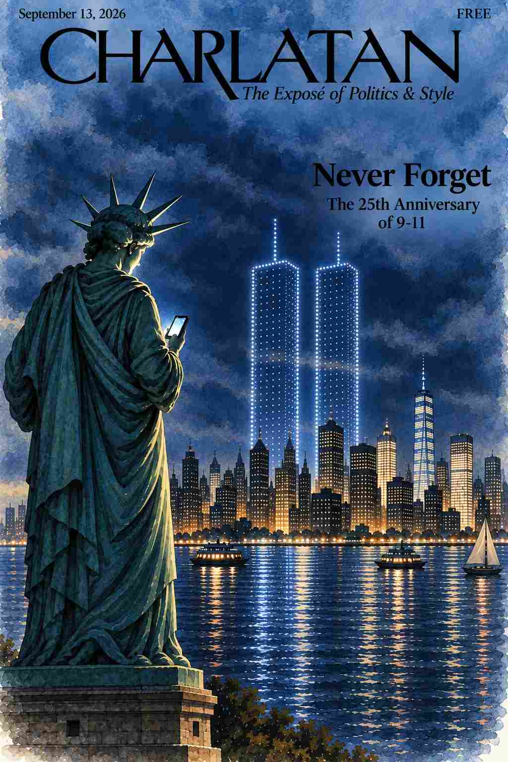 Charlatan Magazine cover for the twenty-fifth anniversary of September 11
