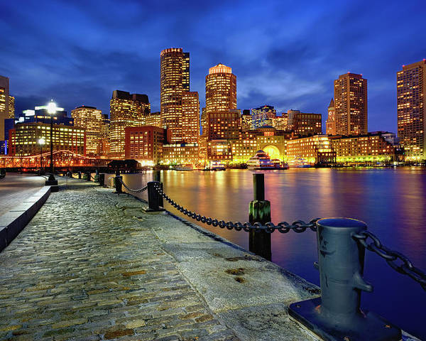 Boston Harbor evening skyline from InterContinental Boston