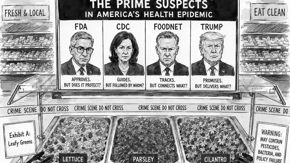 AI cartoon rendering of the prime suspects in America's health epidemic