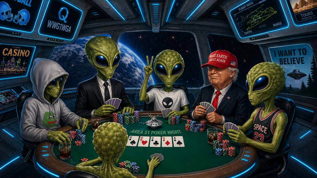AI illustration of Trump playing poker with Aliens