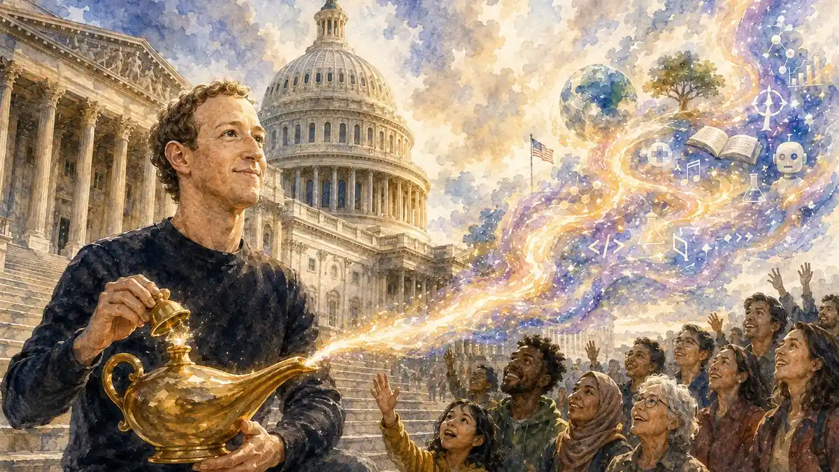 AI illustration of Mark Zuckerberg in front of the United States Capitol